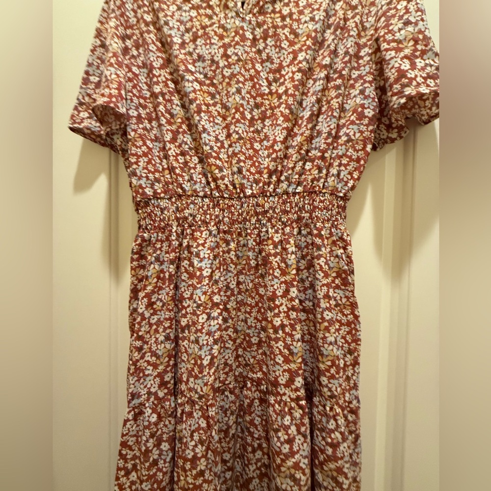 Flutter Sleeve Round Neck Smocked Waist Tiered Boho Floral Flowy Maxi